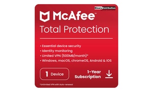 McAfee Total Protection 1, 5, or up to 10 Devices | 1-or 2-years