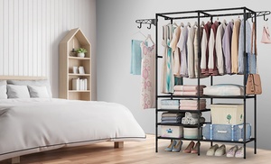 NewHome Freestanding Clothes Garment Hanging Rack with 4 Side Hooks & 4 Shelves