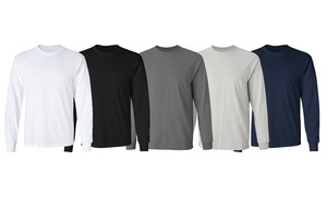 Five Packs of Men's Basic Long Sleeve Crew Neck T-Shirts (S-3XL)