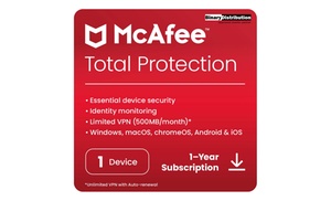 McAfee Total Protection 1, 5, or up to 10 Devices | 1-or 2-years