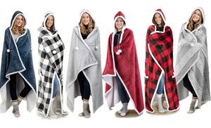 Luxury Super Soft Hoodie Sherpa-Lined Throw Blanket