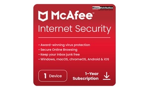 McAfee Internet Security 1 or 3 Devices | 1-or 2-years