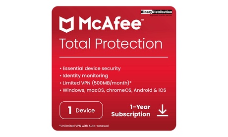 McAfee Total Protection 1, 5, or up to 10 Devices | 1-or 2-years