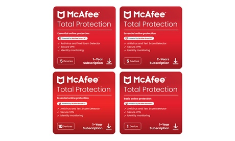 McAfee Total Protection 1, 5, or up to 10 Devices | 1-or 2-years McAfee Total Protection 1, 5, or up to 10 Devices | 1-or 2-years