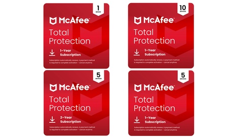 McAfee Total Protection 1, 5, or up to 10 Devices | 1-or 2-years McAfee Total Protection 1, 5, or up to 10 Devices | 1-or 2-years