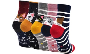 1 oder 5 Paare Damen-Socken mit Katzen-Motiven