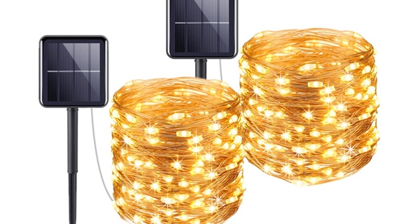 1x oder 2x Solar-LED-Lichterkette mit 100 LEDs, 12 m