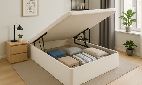 Canapé Abatible Altura 32cm Blanco ENVIO, MONTAJE Y RECOGIDA ANTIGUO GRATIS, Gran Capacidad, Madera, Tapa 3D Canapé Abatible Altura 32cm Blanco ENVIO, MONTAJE Y RECOGIDA ANTIGUO GRATIS, Gran Capacidad, Madera, Tapa 3D