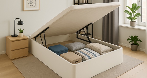 Canapé Abatible Altura 32cm Blanco ENVIO, MONTAJE Y RECOGIDA  ANTIGUO GRATIS, Gran Capacidad, Madera, Tapa 3D