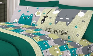 completi lenzuola in cotone fantasie happy cat, animali, per bambini completi lenzuola in cotone fantasie happy cat, animali, per bambini