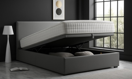 Letto contenitore Colisée in similpelle, materasso Empereur opzionale