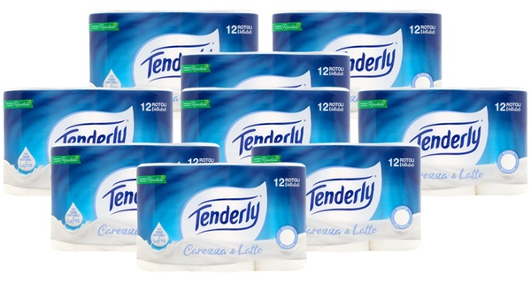 108 rotoli di carta igienica Tenderly Carezze di Latte realizzata con fibre 100% Naturali di latte e Made in Italy