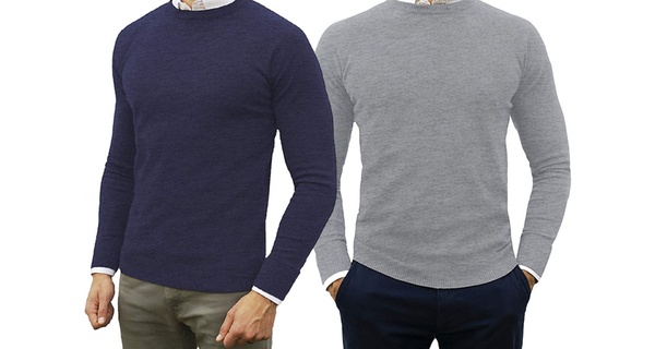 Set di 2 maglioncini girocollo Slim-Fit in cashmere e lana, disponibili in vari colori e taglie, con sacchetto regalo