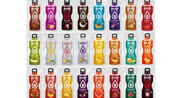 Fino 144 bustine di bevanda istantanea Bolero da 9 grammi, con poche calorie, in 24 gusti assortiti