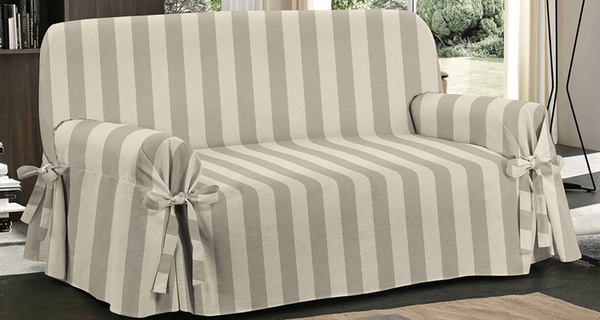 Copridivano e copripoltrona con lacci laterali fantasie rigate, disponibile in 3 dimensioni, 5 colori e 5 fantasie