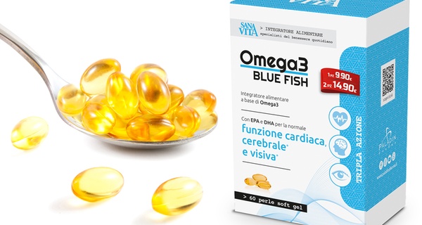 180, 360 o 720 capsule di Omega 3 Sanavita Blue Fish Epa 156,5 mg Dha 106,5 m