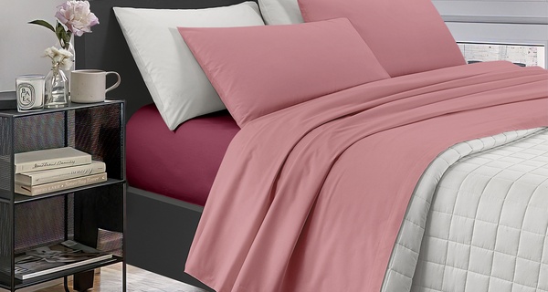 Completo lenzuola matrimoniale bicolore in cotone, disponibile in vari colori