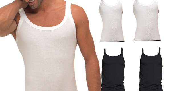 Set di 6 canotte in costina per uomo, disponibili in 2 modelli, 2 colori e 5 misure