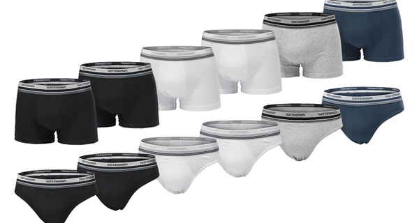 Set di 12 slip o boxer uomo Nottingham in cotone, disponibili in 3 colori e 5 taglie