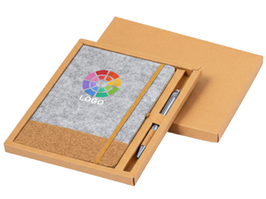 Set de bloc y bolígrafo personalizado de RPET con detalle metálico