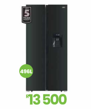 Defy_Black_Glass_Side_by_Side_Fridge_Freezer_496L