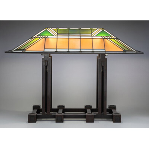 After Frank Lloyd Wright Double Pedestal Table Lamp, circa 1990