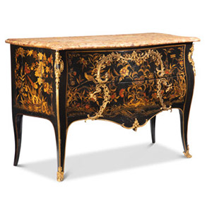 A Louis XV Gilt Bronze, Marble-Mounted, and Japanned Lacquer Commode, circa 1750 Stamped: M. CRIAERD for Mathieu Criaer