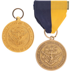 A United States Navy Distinguished Public Service Medal, William Randolph Hearst, Sr., 14K Gold, circa 1951 1-3/8 inches (3... (Total: 2 )