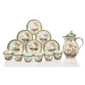 A Thirteen-Piece Russian Porcelain Tea Set from the Hunting Service Imperial Porcelain Factory, St. Petersbur... (Total: 13 )