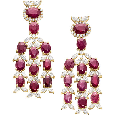 Ruby, Diamond, Gold Earrings