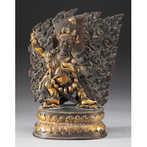 A Tibetan Gilt Bronze Figure of Dharmapala Hayagriva