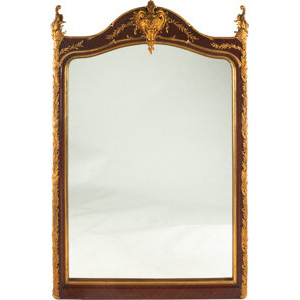 A Large Louis XV-Style Gilt Bronze-Mounted Mahogany Veneered Mantel with Mirror