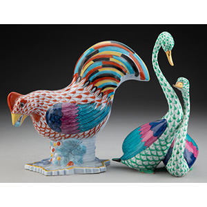 Two Herend Fishnet Pattern Porcelain Animal Figures