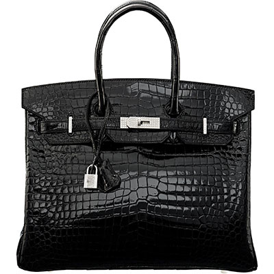 Hermes Exceptional Collection 35cm Shiny Black Porosus Crocodile Birkin Bag