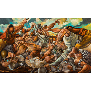 Ernie Barnes (American, 1938-2009) Hold the Pocket, 1982