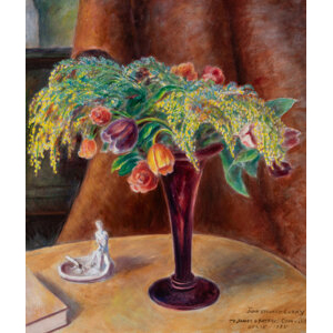 John Steuart Curry (American, 1897-1946) Still Life with Roses, Tulips and Mimosa