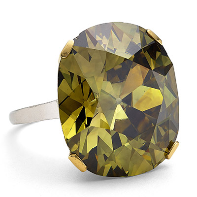 Fancy Dark Brown-Greenish Yellow Diamond, Platinum, Gold Ring 