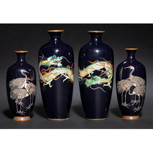 Four Japanese Ginbari Cloisonné Enamel Vases, Meiji period 6 x 2 x 2 inches (15.2 x 5.1 x 5.1 cm) 