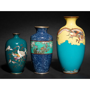 Three Japanese Cloisonné Enamel Vases, Meiji period Marks: (maker's mark)