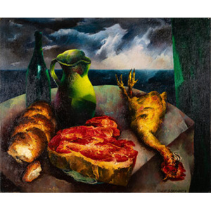 William S. Schwartz (American, 1896-1977) Still Life with Meat, Fowl, Bread, Water and Fresh Air