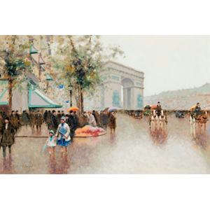 André Gisson (American/French, 1921-2003) Busy street near the Arc de Triomphe, Paris