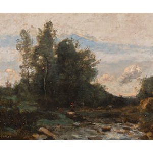 Jean-Baptiste-Camille Corot (French, 1796-1875) Le torrent pierreux (crépuscule), circa 1865-1870