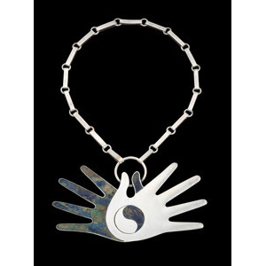 A William Spratling Silver and Malachite Double-Hand Necklace, Taxco, Mexico, mid-20th century Marks: (maker's mark), 925