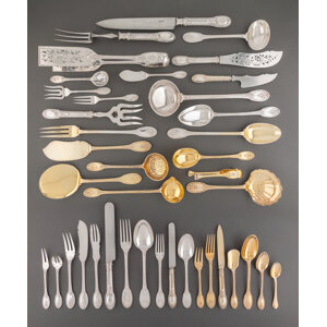 A Six Hundred Eighteen-Piece Maison Odiot Grimaldi Pattern Partial Vermeil Silver Flatware Service for Twenty-Four... (Total: 8 )