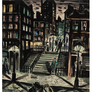 Frans Masereel (Belgian, 1889-1972) Street scene, evening, 1926