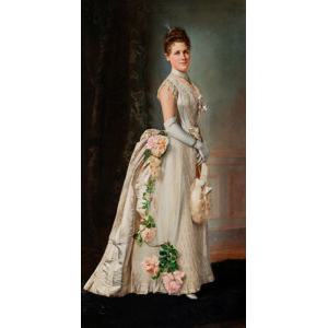 François Brunery (Italian, 1849-1926) Portrait of an elegant lady, full-length, 1889