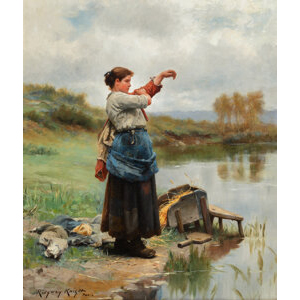 Daniel Ridgway Knight (American, 1839-1924) Jeune fille mettant caraco, or Lavandière, 1889