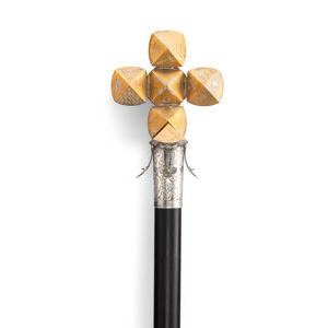 A Silver-Mounted Masonic Folding Ball Cane, circa 1900 Marks: STERLING SILVER