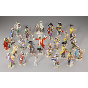 A Twenty-Three-Piece Meissen Porcelain Monkey Band, late 20th century Marks: (factory mark in blue underglaze)