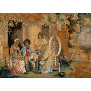 A Framed Silk Embroidered and Watercolor Panel, circa 1800 11-1/4 x 15-7/8 inches (28.6 x 40.3 cm) (sight)